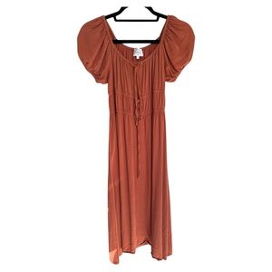 EUC Böhme rust midi puff sleeve peasant style dress size XS
